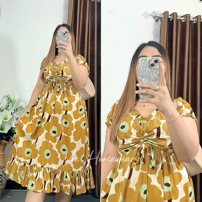Violin Dress By Vee Homewear Summer dress Daster Rayon Dress wanita kekinian Karet Bumil Busui Serut Motif Viscose 4