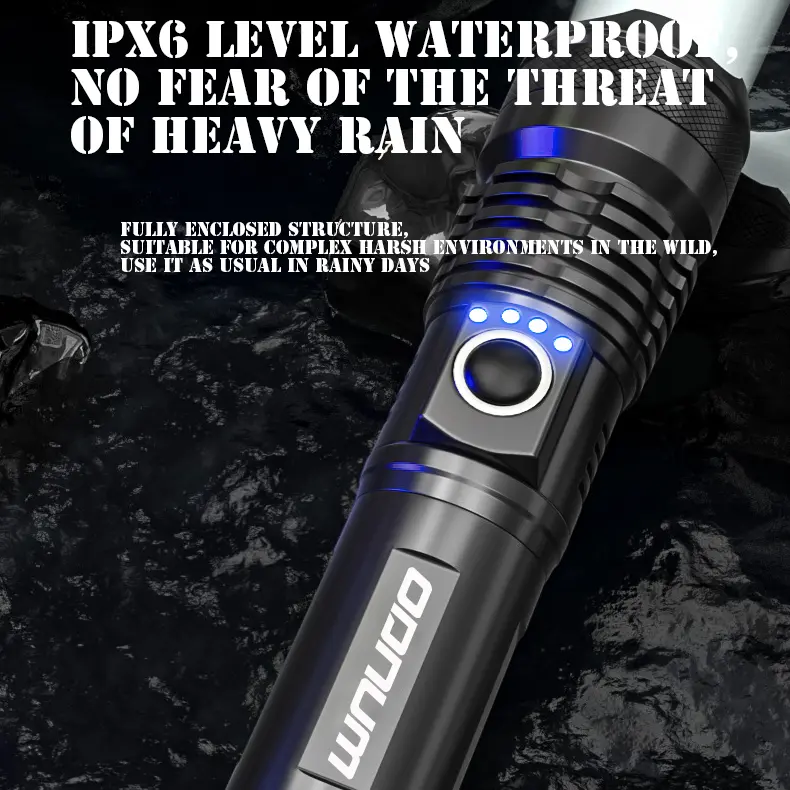 ODNUM senter cahaya luar yang kuat Sumbu LED P70 quad core Powerful Outdoor Flashlight With 26650 Lithium Battery And 1500m Irradiation IPX6 tahan air Baterai 7