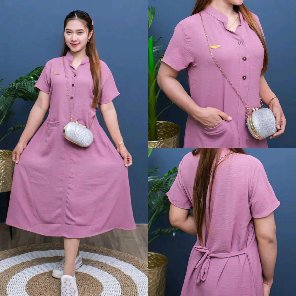 DressDaster Elena Std Bahan Crinckle Wanita Santai Manis Pendek Casual