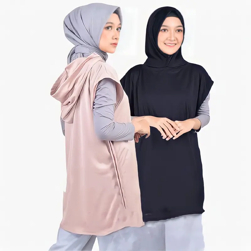 Outer Rompi hijaber Sporty Hoodie 2in1 Panjang Wanita Muslim Sport bisa dicuci dengan mesin salem 3
