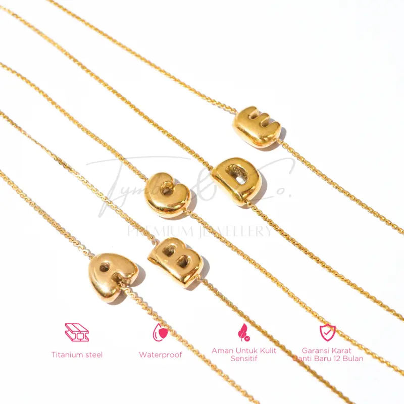 Tymbi&Co - Thin Bubble Bracelet | Gelang Inisial Anti Karat | Gelang  Huruf Titanium Aksesoris 0
