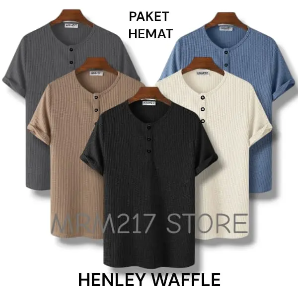 Paket promo 3 pcs Kaos Polos Kancing Pria Lengan Pendek Waffle Santai Fit - Casual Nyaman