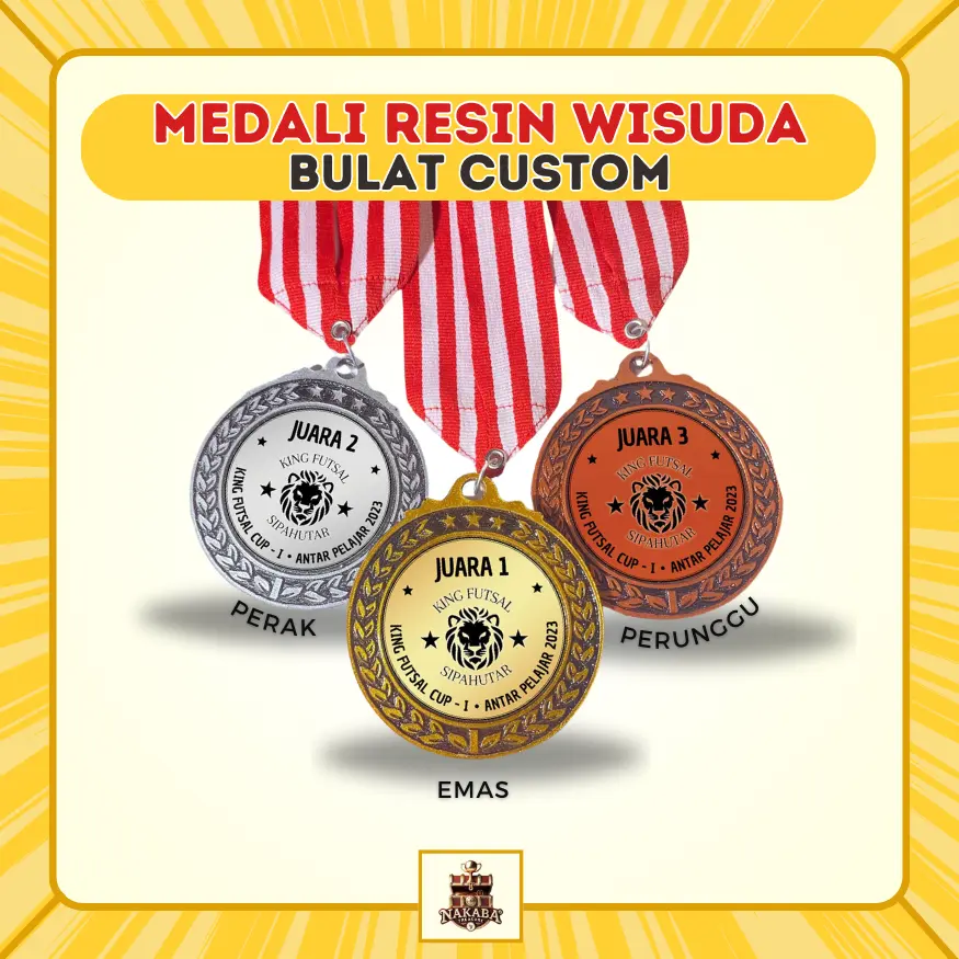 Medali Resin Motif Bulat Stiker Custom Plus Tali I Hadiah I Penghargaan I Juara I Lomba Olimpiade I Graduation