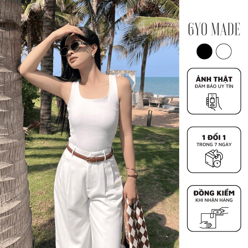 Áo Ba Lỗ Nữ Cổ Vuông GYOMADE Màu Đen Và Trắng Chất Liệu Thun Cotton 4 Chiều Form Đẹp | GA043