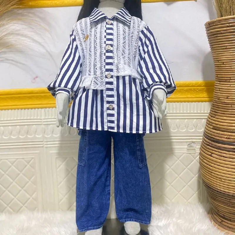 SETELAN KEMEJA SALUR KATUN CELANA JEANS ANAK PEREMPUAN USIA 3 TAHUN -12 TAHUN 7