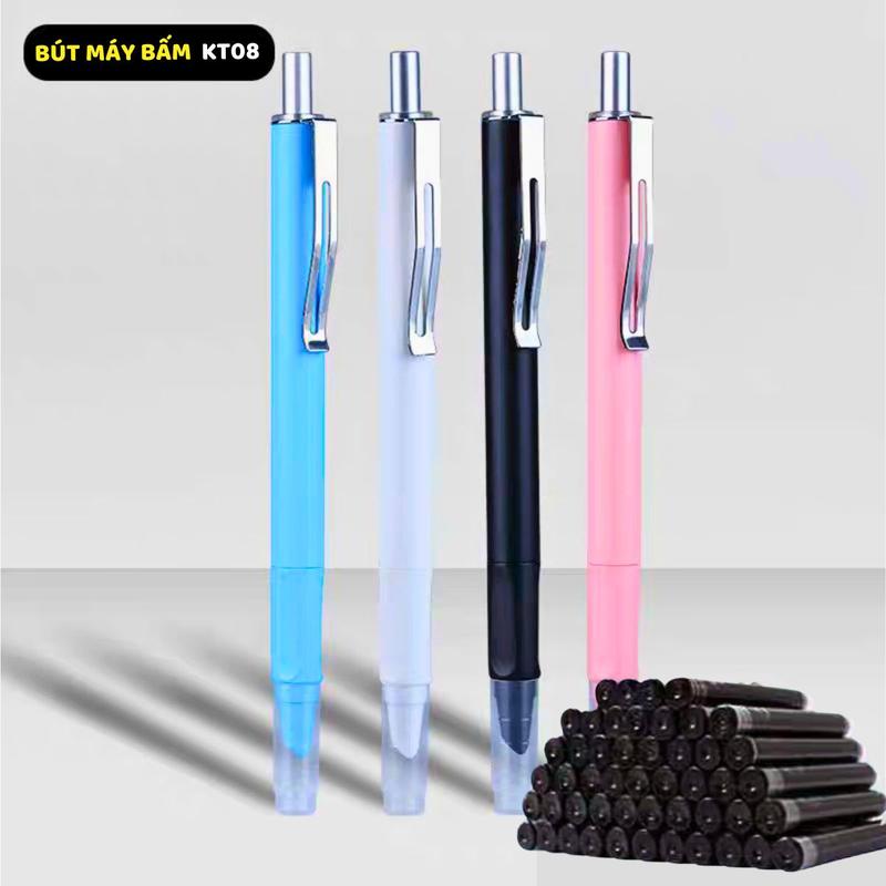 Bút máy bấm ngòi KT08 nét 0,38mm êm trơn dùng mực ống và lọ bơm cho học sinh 1-5 chất liệu ABS nhẹ cầm vừa tay 4 màu mực Xanh Tím Đen Xanh Đen