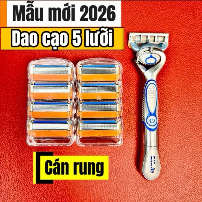 Bộ Dao Cạo Râu 5 Lưỡi 8 Đầu Thay Cán Rung Massage Thép Nhật Phủ Titan Siêu Sắc Bén Dễ Vệ Sinh Lưỡi Dao 
