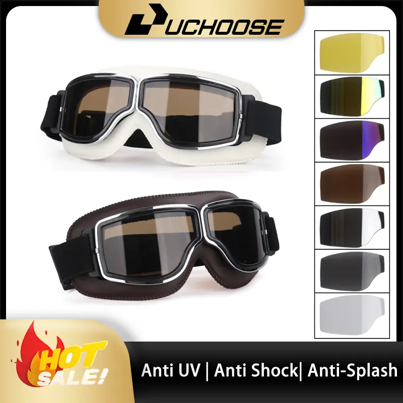 Kính Bảo Hộ Đi Xe Máy, UCHOOSE, Phong Cách Cổ Điển Chống Sương Mù, Kiểu Phi Công, Làm Bằng Da, Kính Đi Xe Đạp, Kính Mắt Thể Thao An Toàn
