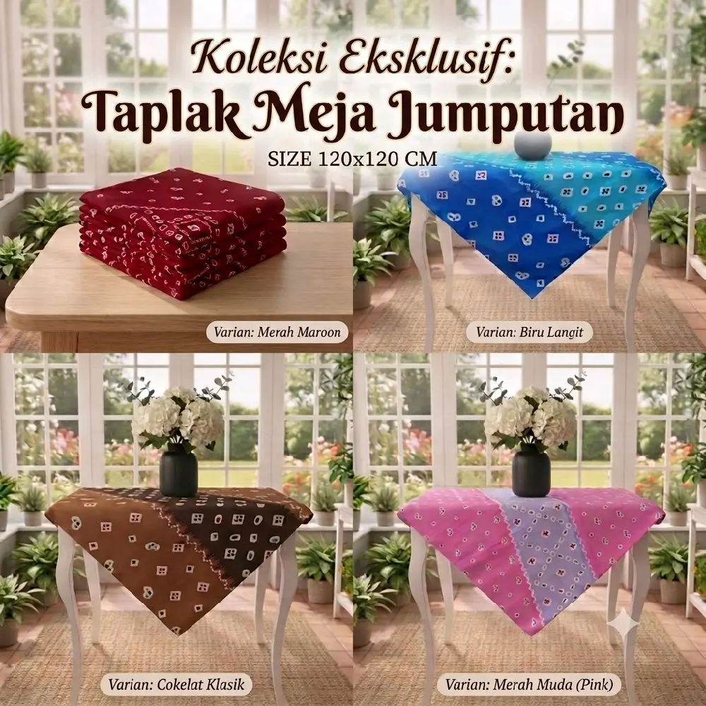 Taplak Meja Jumputan Premium 120x120cm - Motif Tie-Dye Tradisional Warna Cerah untuk Dekorasi Rumah Minimalis & Bohemian - Furniture