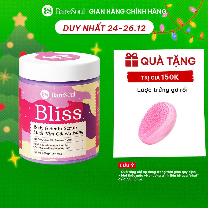 Muối tắm gội tím tẩy tế bào chết da đầu cho tóc tẩy nhuộm Bliss BareSoul Salt Body & Scalp Scrub 330g