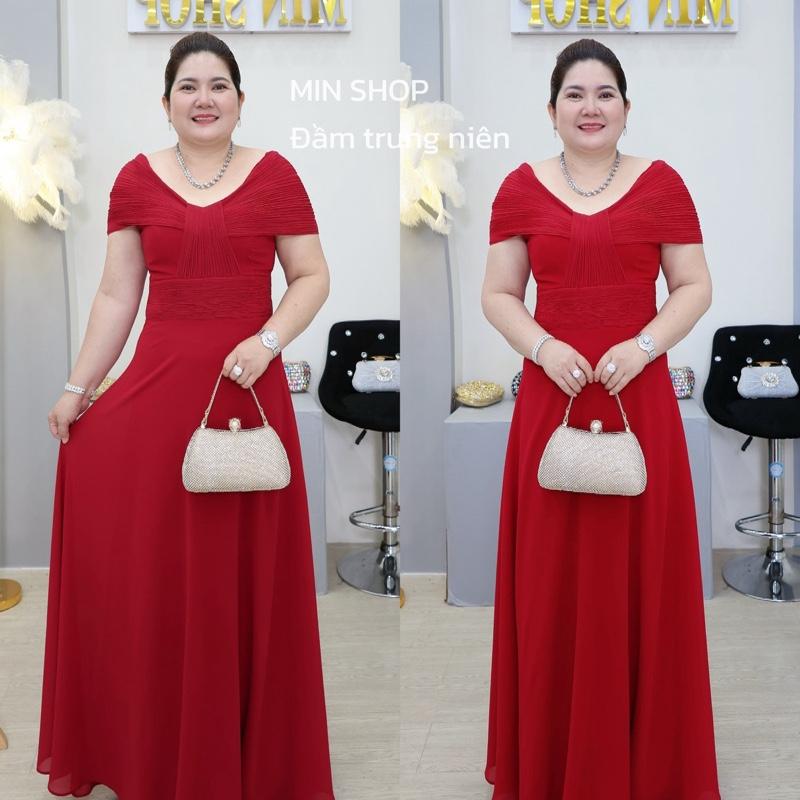  MIN SHOP - Đầm Dạ hội Maxi kèm Tag cài Trung Niên lụa tằm ý dự tiệc được thiết kế tay dập li cổ tim giúp mấy chị em trông gọn gàng form dáng thanh lịch sang trọng và đơn giản Dress Ngồi sui thông gia 