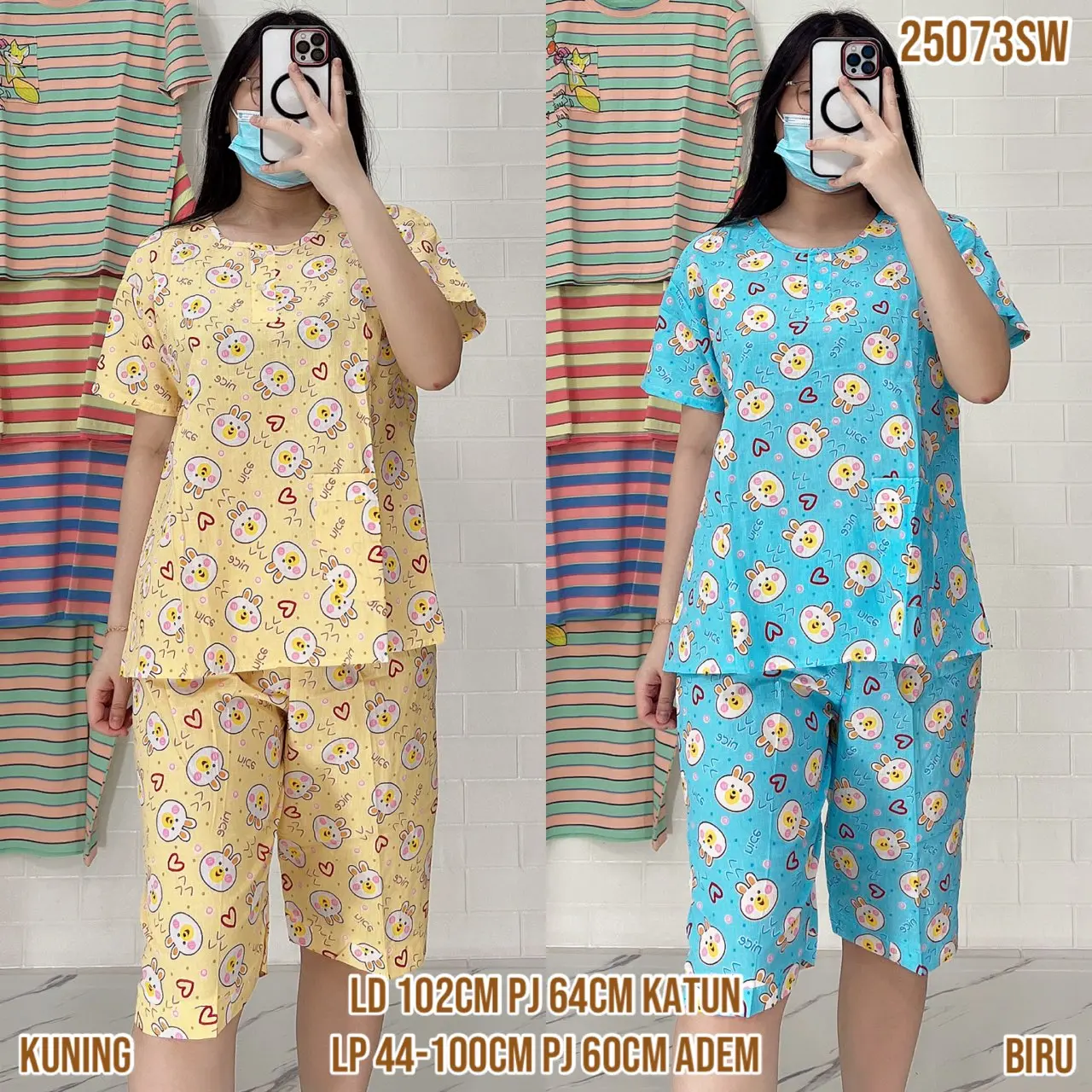 Baju Tidur Merlin BD Celana 3/4 Size Standar /18 Setelan Katun Motif karakter  - Bahan Katun Premium