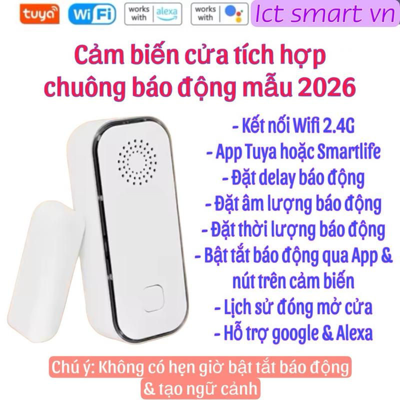 Cảm biến cửa Wifi Tuya tích hợp chuông báo động thông minh an ninh gia đình