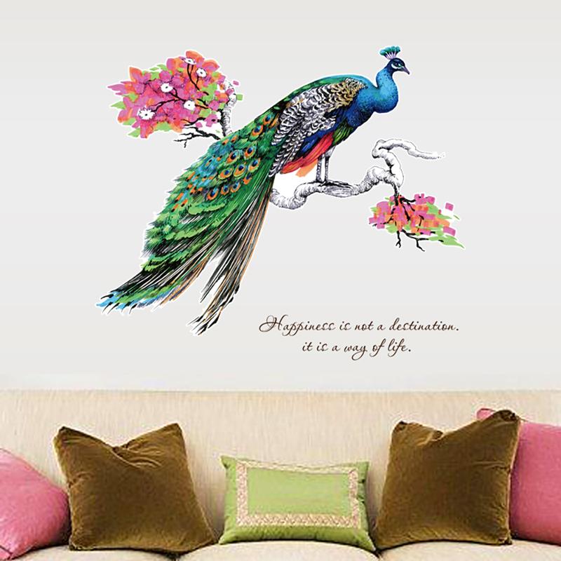 Wall Stiker Dinding Aesthetic – Bahan plastik vinyl transparan, ukuran 90cm x 60cm (P x T) per pcs, motif burung merak di atas dahan pohon. Terbuat dari kertas sticker, ideal untuk dekorasi dinding yang elegan dan menarik 1