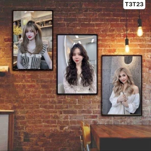  Set  3 tranh dán tường decor tiệm tóc nam nữ    Decor  salon decor quán tóc  BABER   viền đen giả khung. Tranh dán tường không cần khoan đục 