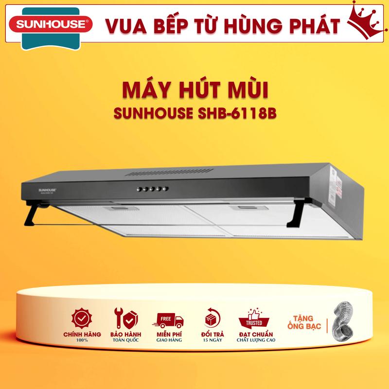 Máy hút mùi Sunhouse SHB6118B, vỏ inox sơn đen, công suất 65W x 2, Bảo Hành 3 Năm