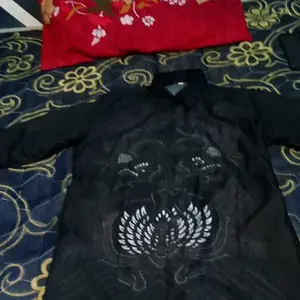 Sugea Kemeja Atasan Baju Batik Pria Lengan Panjang Dewasa Reguler Fit Kasual Modern Katun Cowok Kekinian Motif M L XL XXL Hitam