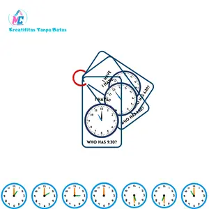 Flashcard Clock Game untuk Anak - 20 Lembar + Bonus Ring