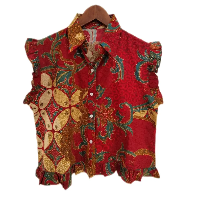 Baju Batik Lengan RUFFLE (LD 98CM) Atasan Wanita Formal Kancing Motif Nyaman baju batik crop blu s blouse 4