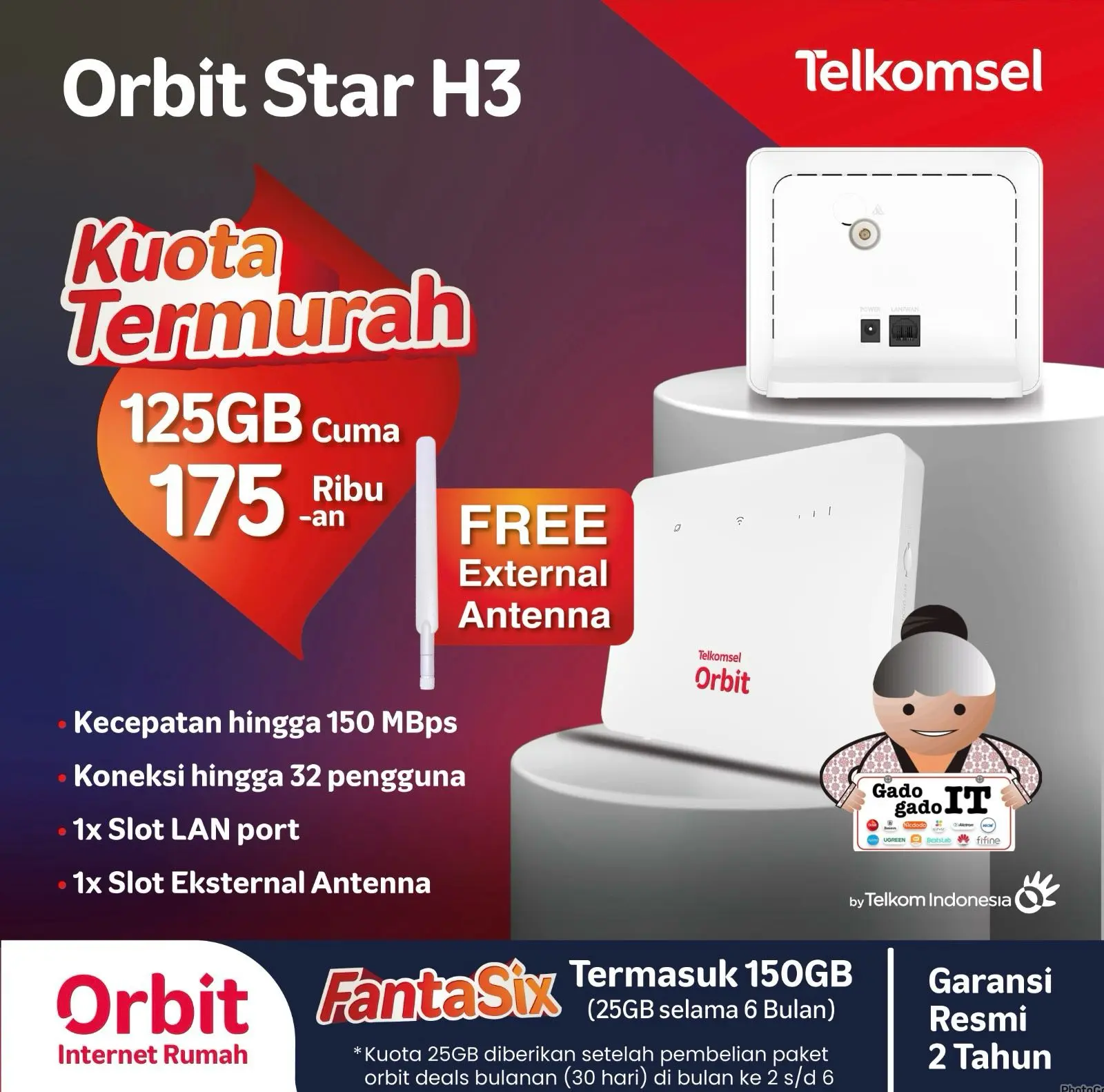 Telkomsel Orbit Star H3 B313 Modem Wifi 4G High Speed Free Kuota