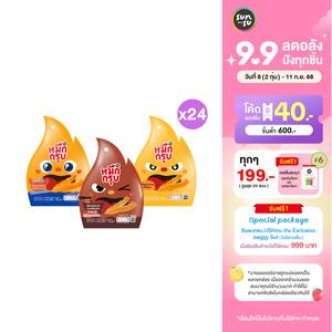 (แพ็ก 24) Muek Groob หมึกกรุบ เส้นบุกปรุงรสชาติใหม่ (เลือกรสชาติได้ : รสน้ำจิ้มงา / ปูผัดผงกระหรี่ / ก๋วยเตี๋ยวเรือ)