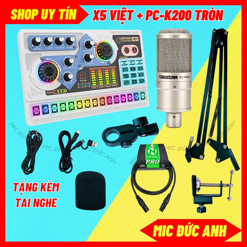 Bộ Mic Thu Âm Micro Livestream PC K200 Loại 1 Kết Hợp Sound Card X5 Đời Mới Dùng Được Cho Mic 5V Và Micro 48V Tặng Kem Tai Nghe