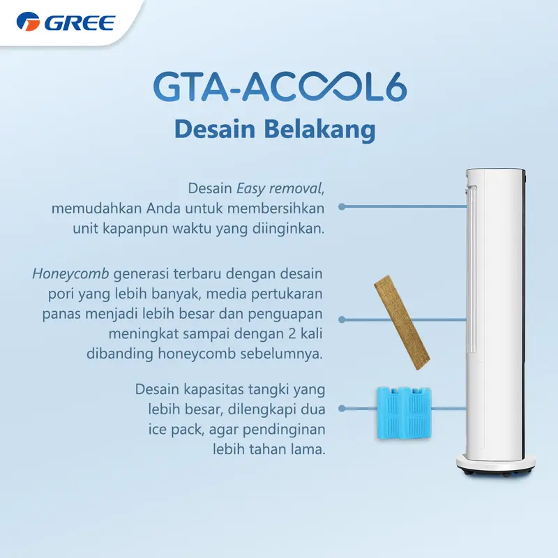 GREE Tower Fan Air Cooler Kipas Angin Model GTA-ACOOL6 Kapasitas 6L with Aromatherapy ACOOL 6 7