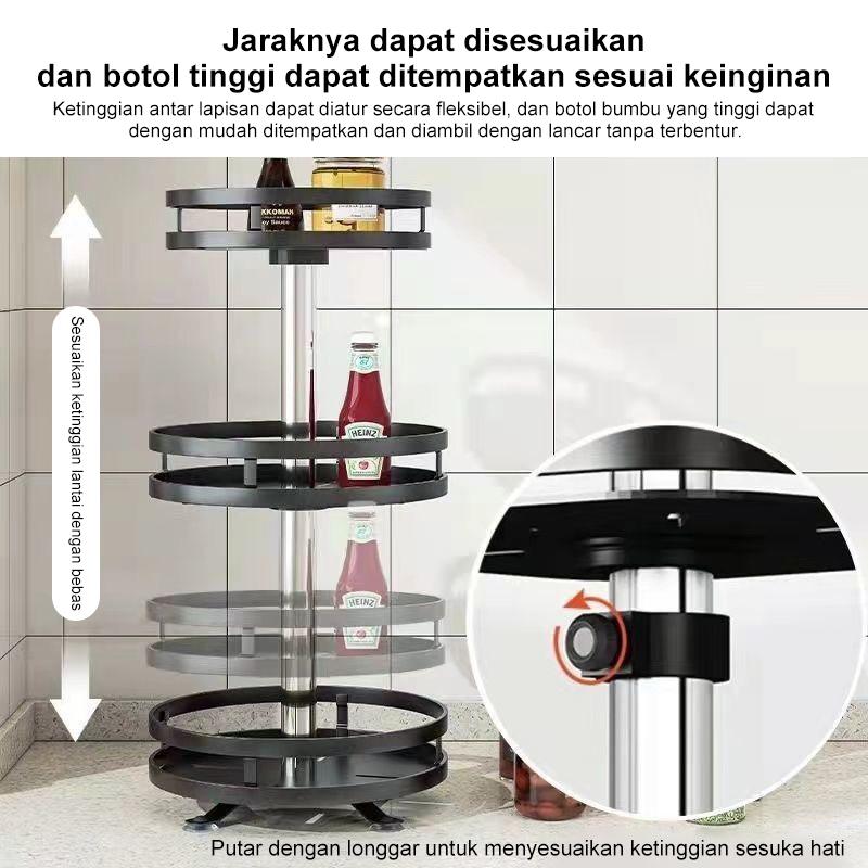 Rak Bumbu Putar Berputar 360 Derajat Rak Dapur Serbaguna Stainless Rotate Kitchen Spice Rack Organizer Rak Bumbu Dapur 3 Susun 4
