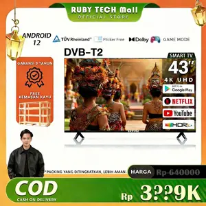 【Harga Pabrik】Digtal Smart TV 43'' Android 13 DVB-T2 Netflix/YouTube/Google Play Garansi 3 tahun Free Kemasan kayu HDR 10