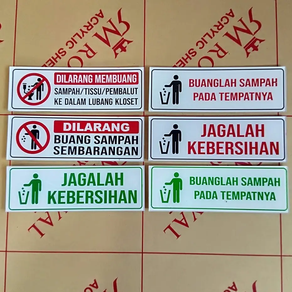COD, AKRILIK, STIKER PETUNJUK, STIKER PERINGATAN, DILARANG BUANG SAMPAH - JAGA KEBERSIHAN, 30 X 10 CM