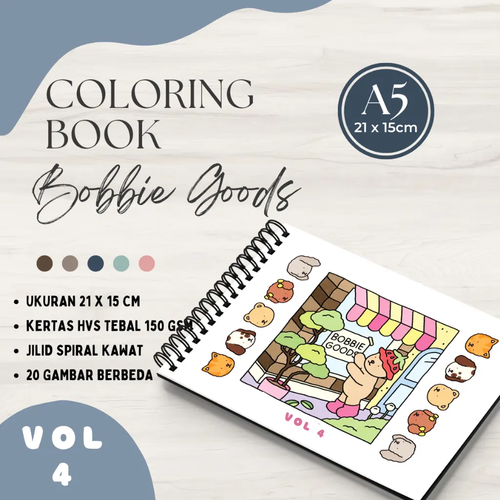 Coloring Book Bobbies Goods Volume 4 / Buku Mewarnai A5 Hvs Tebal 150 gsm Healing Coloring Book 21 x 15 cm