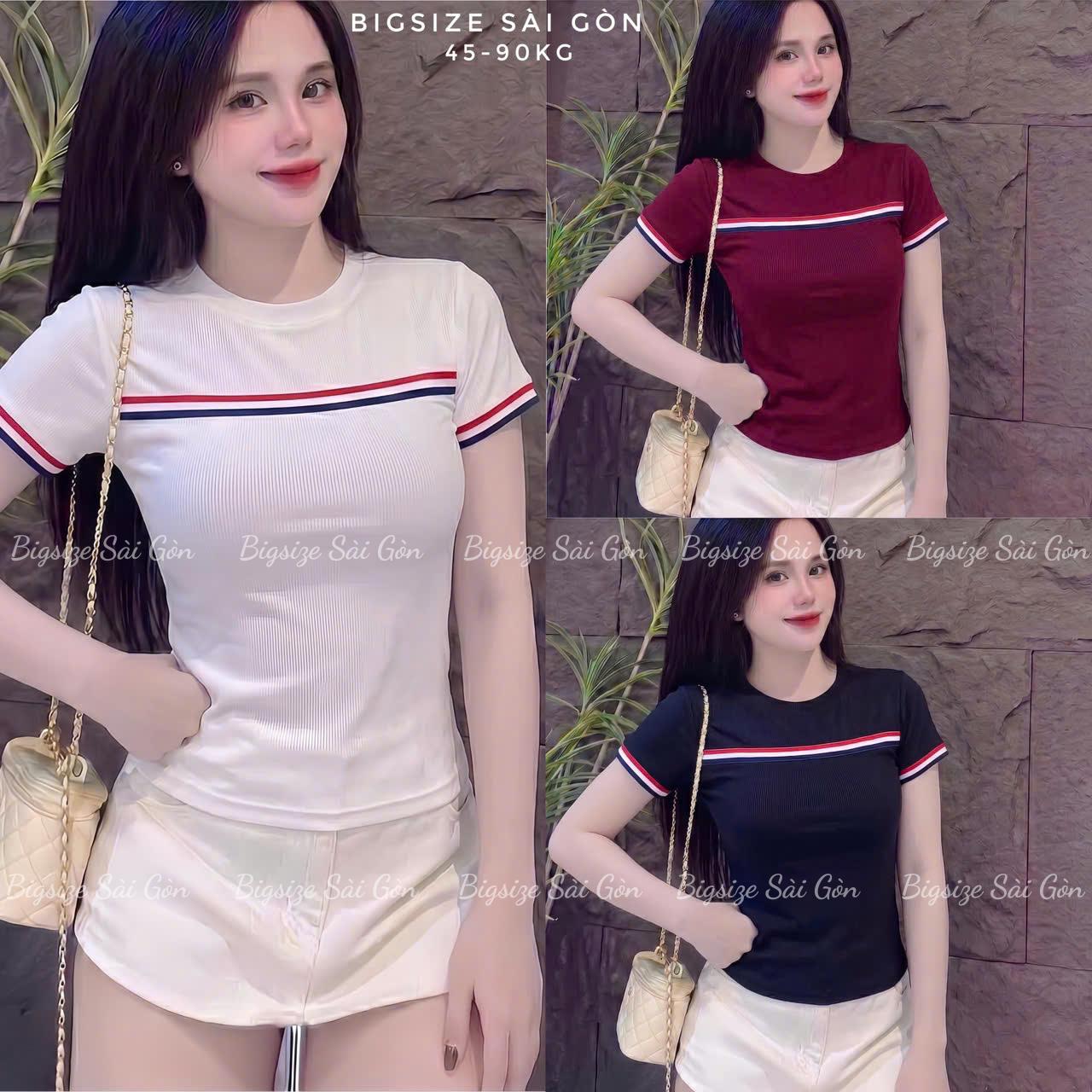 Thời Trang Bigsize [ Fom Ôm Body]  Áo Thun Nữ Phối Sọc Ngang Trẻ Trung Vải Thun Gân Tăm Co Giãn Bigsize 45 - 90Kg Dễ Thương Top Nữ Women - B.1794