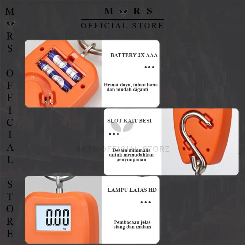 OCS MINI-200 kg Timbangan Digital 200kg GantungFree Batrai Digital LED Hook Besi Orange Hitam LCD Smart Crane Hook Scale Hanging Besi Kapasitas 200 KG 5