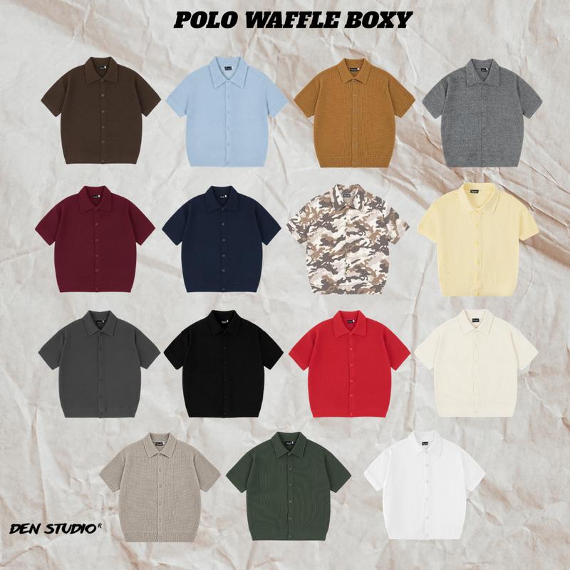 ( CÓ MÀU MỚI CAMO) ÁO POLO WAFFLE FORM BOXY ĐEN STUDIO