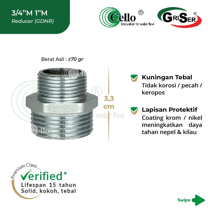 Gambar [Cello GDNR-3/4"Mx1M"] Double Nepel Reducer 3/4" x 1" Inch Kuningan | Drat Luar Male x Male | Fitting Sambungan Pipa Brass Double Nipple Reduce / Nepple dari Cello Sanitary Indonesia Kota Administrasi Jakarta Barat Tokopedia