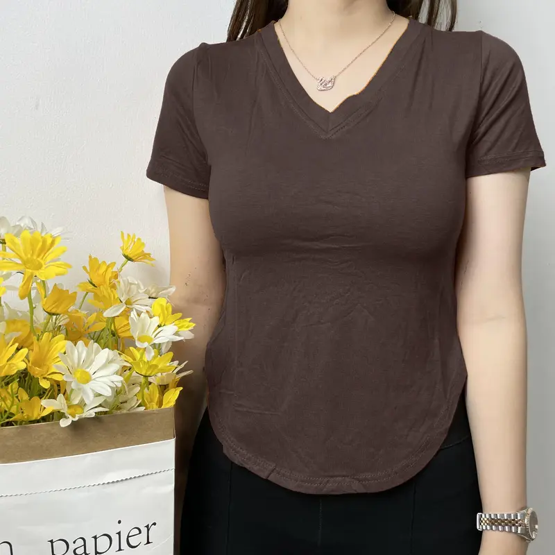 Kaos Vneck Oval Polos Wanita #4457 V-Neck Oblong 4