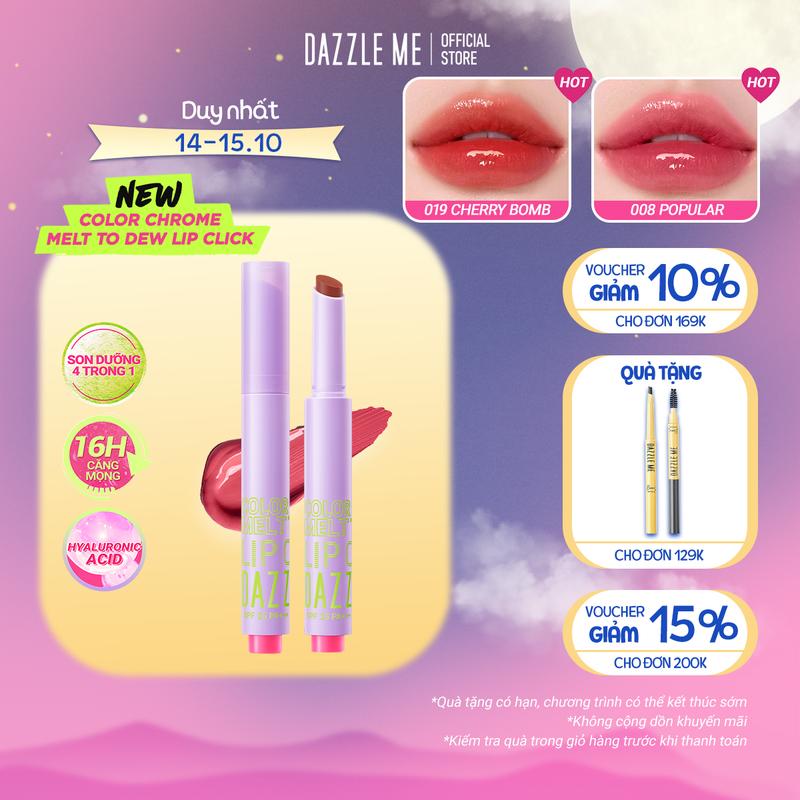 Son môi 4-in-1 DAZZLE ME Color Chrome Melt to Dew Lip Click dưỡng ẩm chống nắng căng bóng đôi môi 2g
