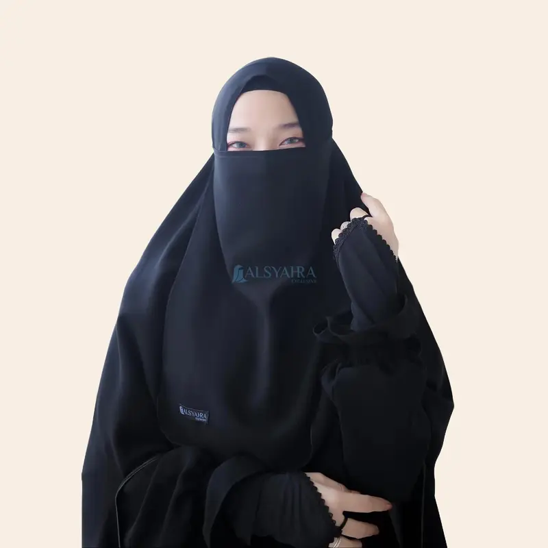 Cadar Tali Jetblack Alsyahra Exclusive Hitam Pekat Muslim Instan Safety 1