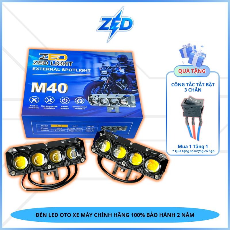 Đèn Trợ Sáng Bi Cầu M40 ZED LIGHT - 80W 12 24V ĐiệnBình Lắp Xe Tải Ô Tô Xe Máy - Chống Nước IP68 - Phụ Tùng