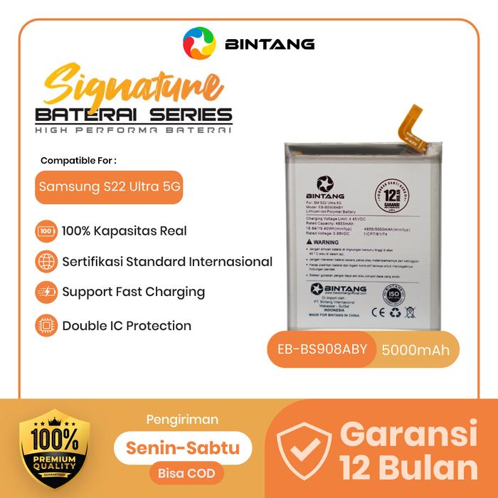Gambar BINTANG Baterai Signature For EB-BS908ABY SAMSUNG S22 ULTRA Li-ion 3700mAh Original Capacity dari Bintang Official Store Kota Tangerang Tokopedia