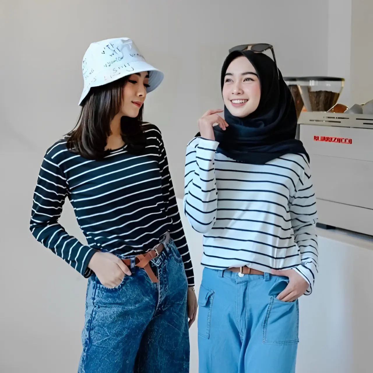 Kaos Stripe Tangan Panjang Kaos Salur Garis Stripe Pria Wanita bahan tebal Cewek Distro Kerja Lembut Variasi