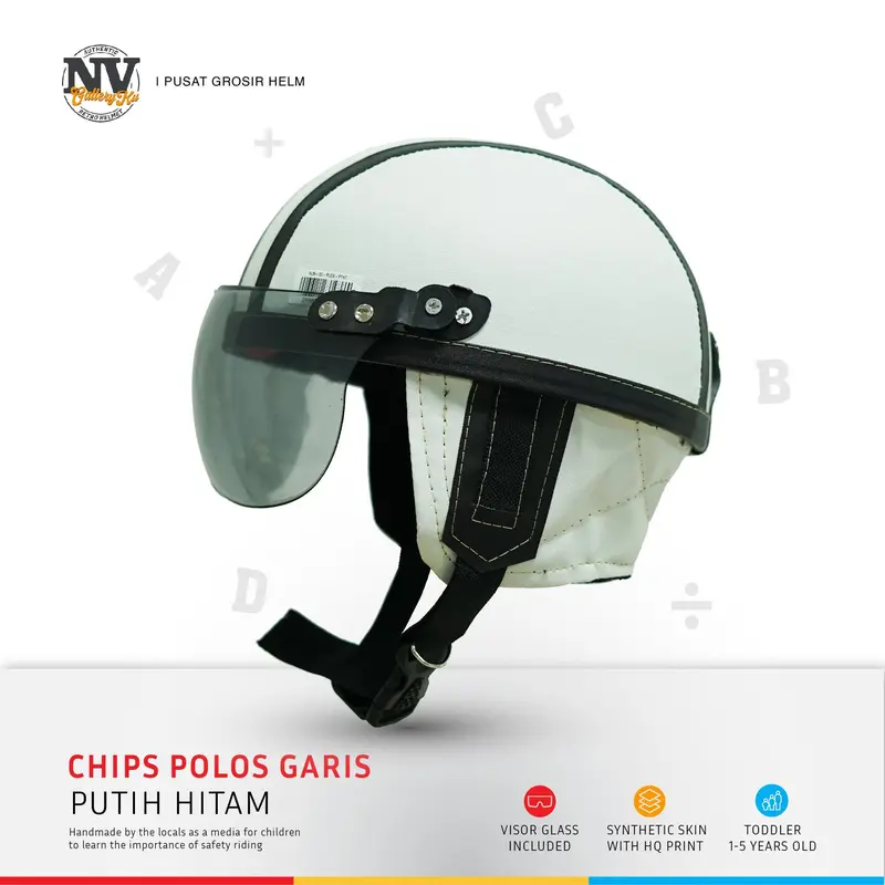 Helm Anak Bayi Balita Lucu Viral 1 - 5 Tahun SNI Polos Garis Warna Putih Hitam Free Kaca Motorcycle 2