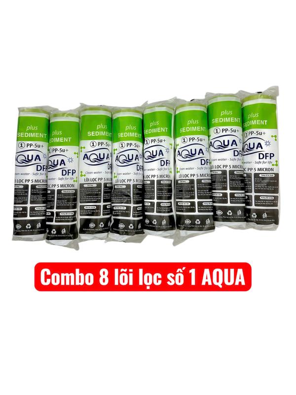 Combo 8 Lõi lọc số 1 AQUA | Lắp cho vị trí số 1 của máy lọc nước RO có cốc lọc 10inch