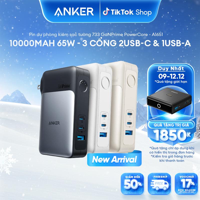   Anker GaNPrime  Pin sạc dự phòng kiêm Củ sạc Anker 2in1 733 Fusion GaNPrime 65W 10.000mah | 3 cổng 2C1A sạc 3 thiết bị cùng lúc | Sạc nhanh cho điện thoại laptop | Nhỏ gọn tiện lợi - A1651 