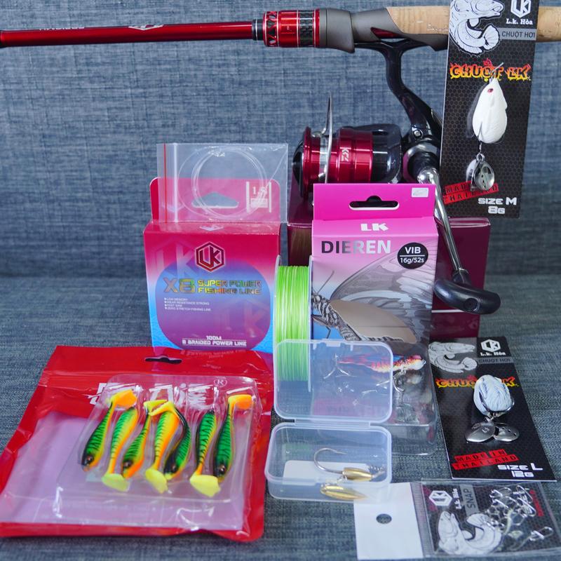 LK HOÀ COMBO CÂU LURE ĐẦY ĐỦ CẦN LURE LK CÁN GỖ VÀ MÁY DAIWA MG COMBO LURE ĐẦY ĐỦ