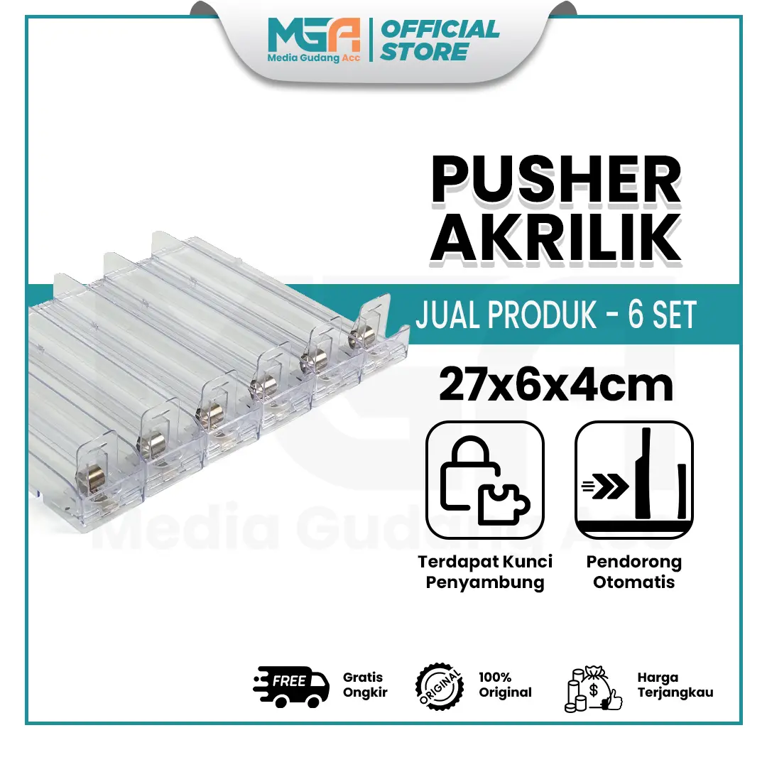 Pusher Akrilik Display 6 Set untuk Rak Produk Minimarket