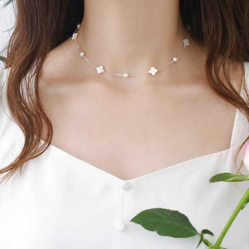 [DT16.VT20] Bộ Cỏ 4 Lá, Ngọc Trai Xuyên Tâm Bạc 925, Dài 42cm, Ngọc Trai Nước Ngọt, Dành Cho Nữ - Tidora Pearl