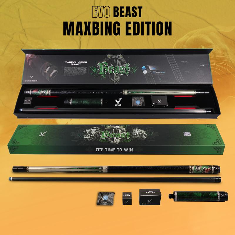 TẶNG BAO CƠ 2X3 COMBO MAXBING Gậy Bida EVO BEAST - EMERALD COBRA - Ngọn Carbon Cao Cấp - Chính Hãng