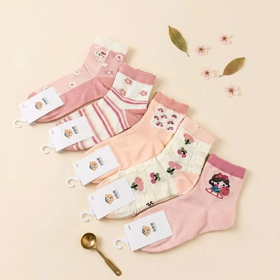 3 Pasang Kaos Kaki Anak Usia 6-10 Tahun Size Sepatu 28-34 Flowers Peach Series