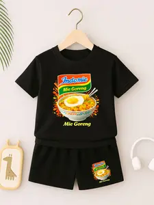 Protozoa Baju Kaos Setelan anak Morif Mie Goreng Indomie Cewek Cowok Lengan Pendek Bahan Katun 30s